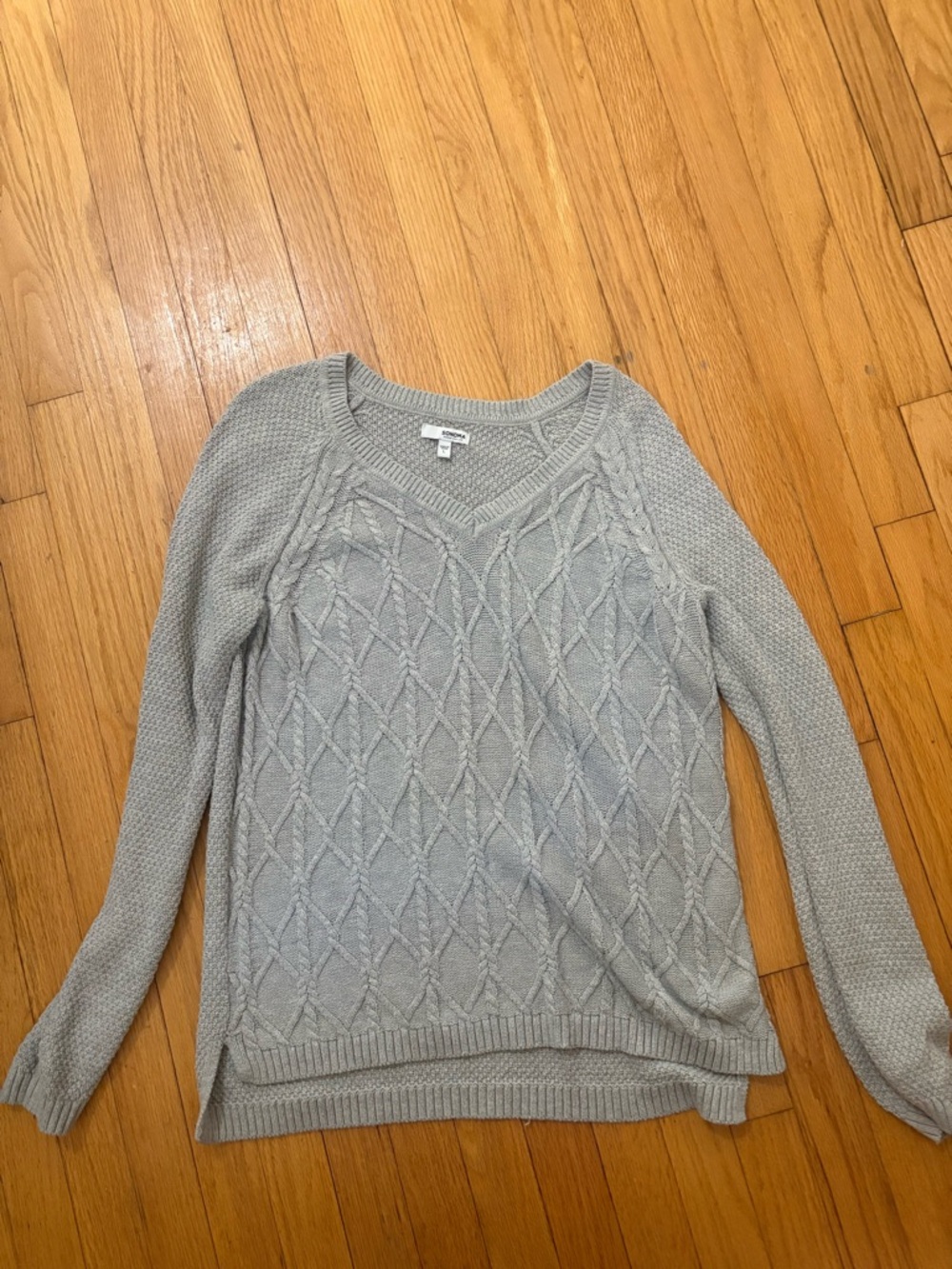 Sonoma Light Gray Cable Knit V-Neck Sweater